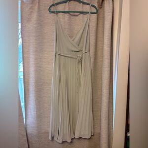 H&M Sage Green Pleated Midi Dress with Wrap Bodice